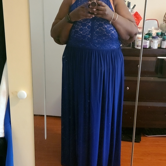 Laura Plus Lace and Sequin Navy Blue Maxi Floor Length Dress - Size 20 - Picture 2 of 13